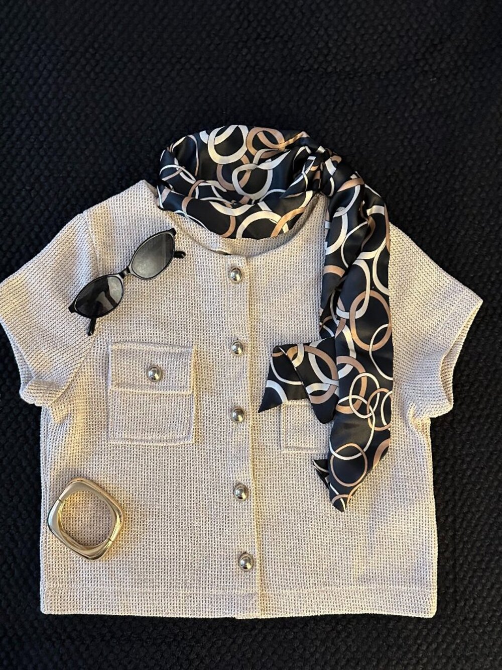 NWT Divided H&M Waffle Knit Crop Cardigan Jacket Cream Gold Button Small